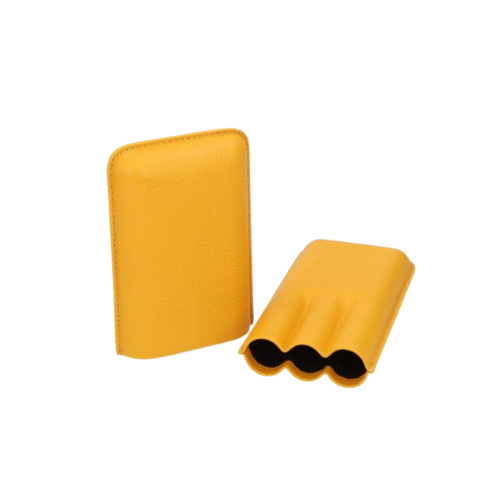 angelo sigarenkoker van geel leer, geschikt voor 3 sigaren