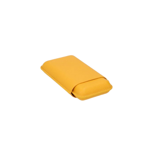 Luxe leren sigarenetui met geel accent, strak en compact ontwerp