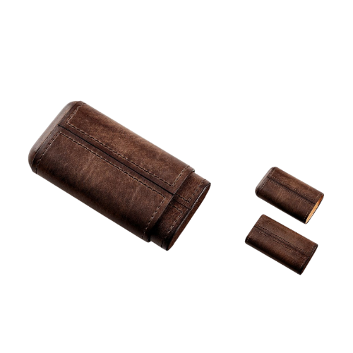Angelo sigarenkoker van bruin leer voor 3 sigaren, luxe uitstraling