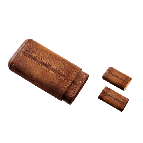 Angelo sigarenkoker van echt leder voor 3 sigaren, klassiek design