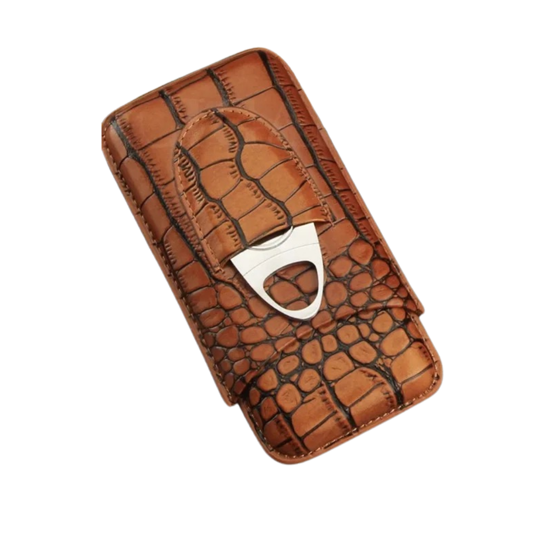 Luxury Cigar Case with Cigar Cutter - Brown
