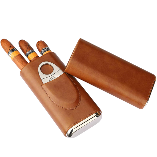 Hoge kwaliteit Lederen Sigaren Koker met RVS sigaren knipper