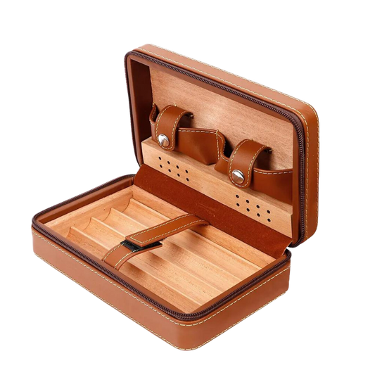 Cognac bruin ledere sigaren etui van cedar hout