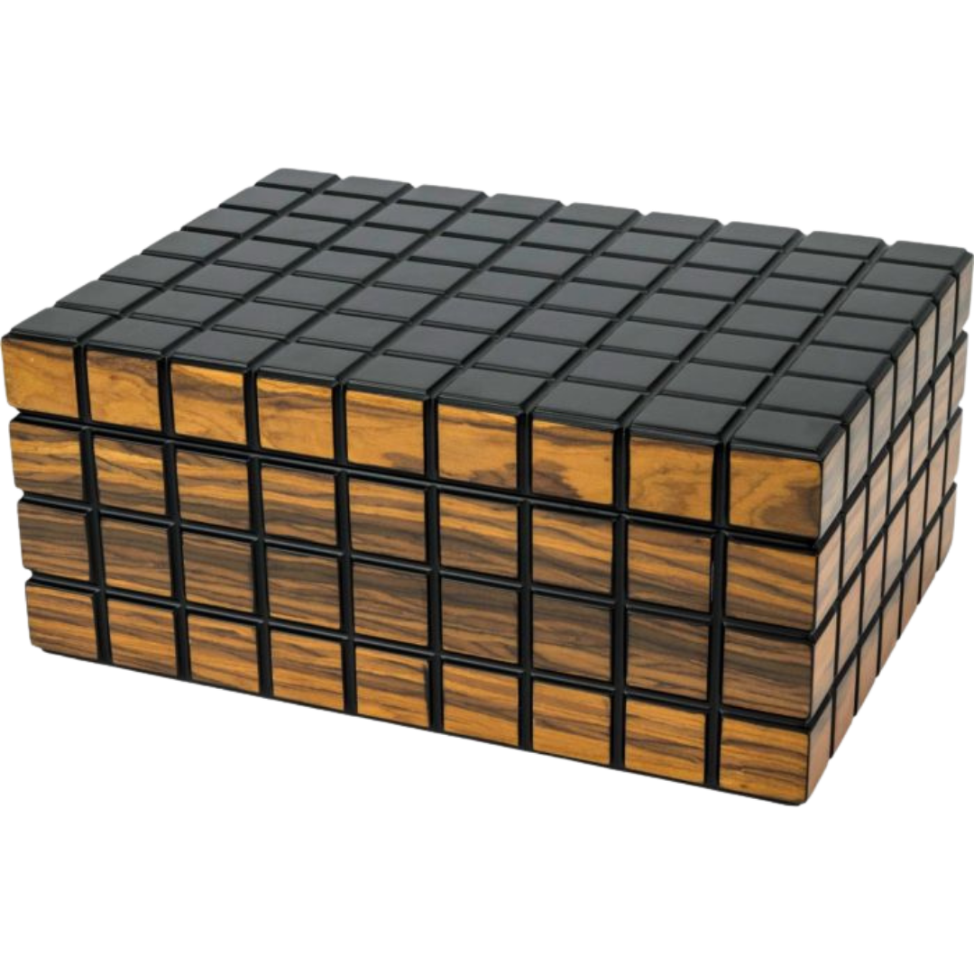 Passetore Humidor Black/Makassar voor ca. 40 sigaren, H14.6 x W34 x D24 cm gesloten vooraanzicht