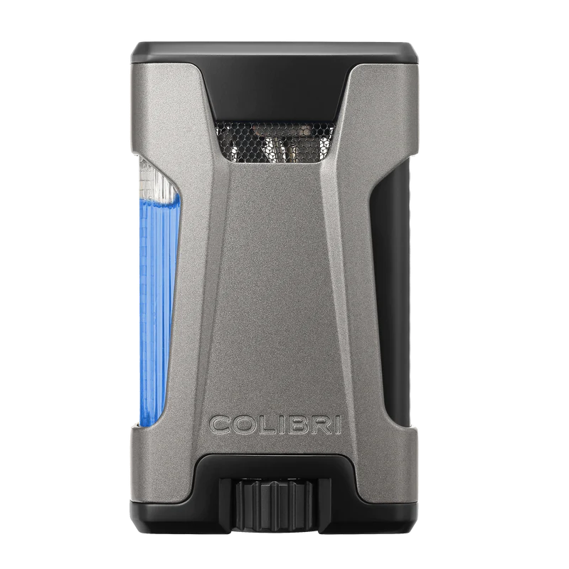 Colibri rebel de ultieme sigaren aansteker met dubbele jetflame en zichtbare gas inhoud in gunmetal grijs