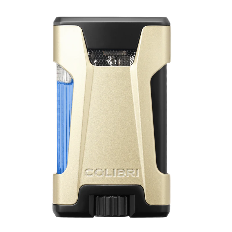 Colibri rebel de ultieme sigaren aansteker met dubbele jetflame en zichtbare gas inhoud in geel goud