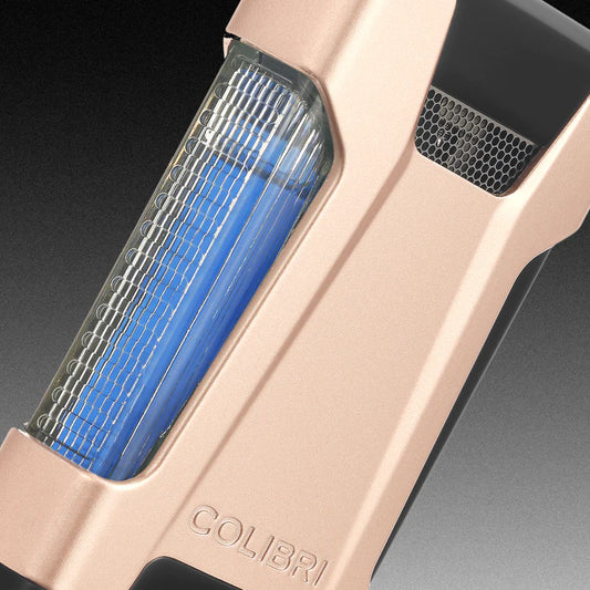 Colibri rebel de ultieme sigaren aansteker met dubbele jetflame en zichtbare gas inhoud in goud