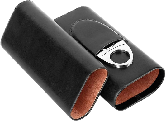 zwart ledere sigaren koker cedar houten binnenkant