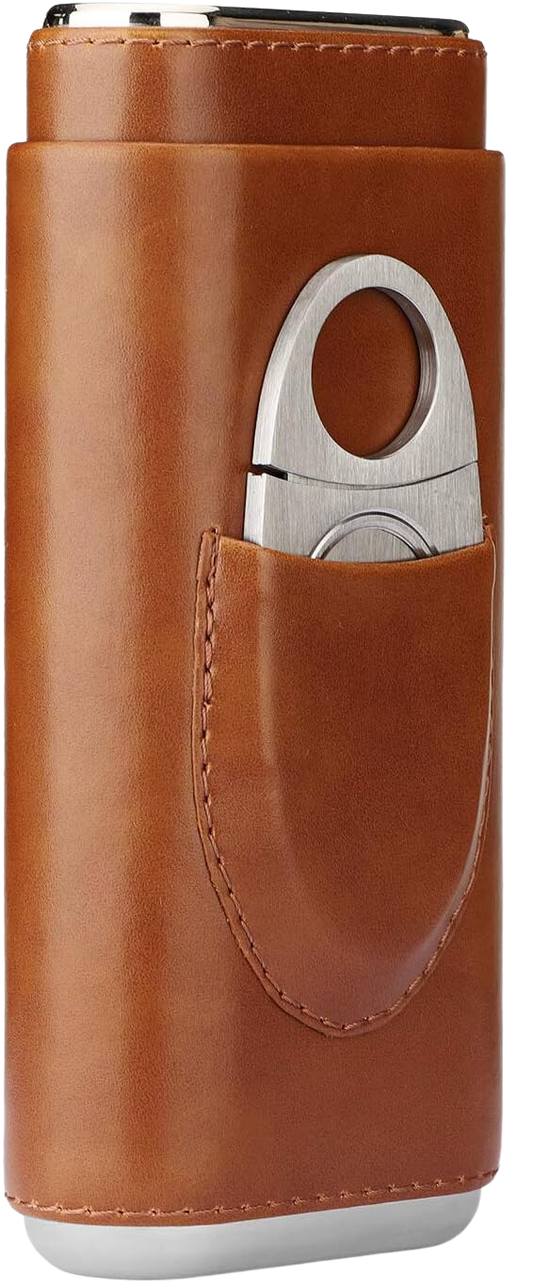 Hoogwaardige Bruin ledere sigaren koker met rvs knipper