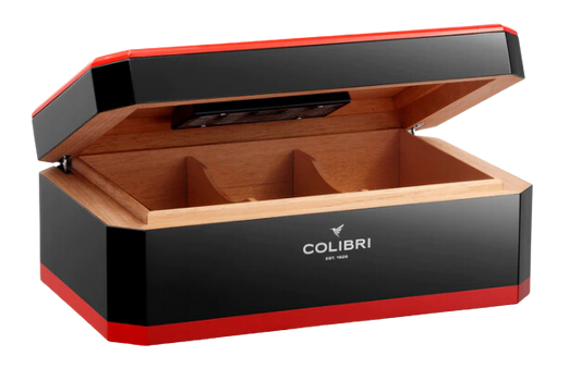 colibiri rally humidor in zwart/rood geopend