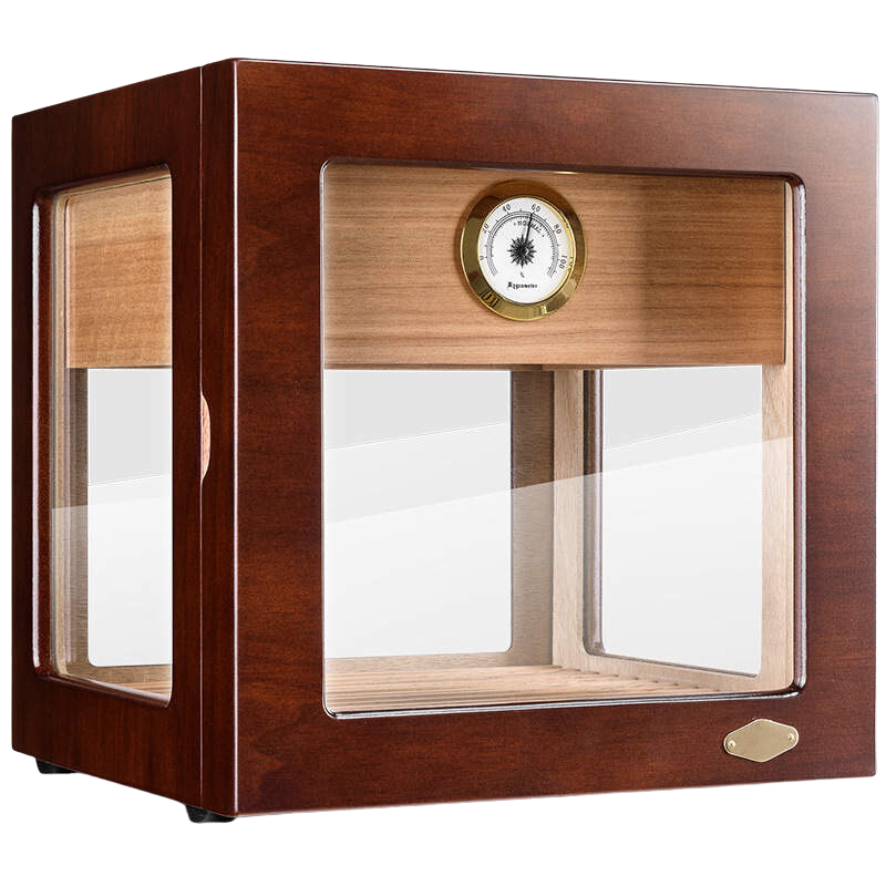 Grote eikenhouten humidor met 5 glazen zijde en analoge hygrometer