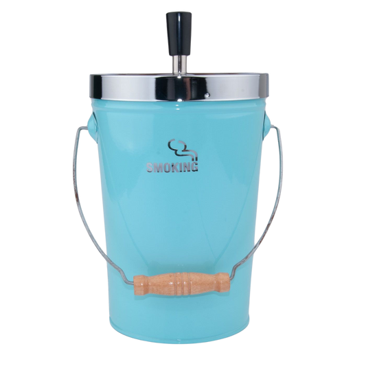 tafel asbak in de vorm van een emmer in de vrolijke kleur blauw