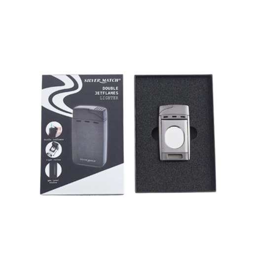 Silvermatch Sigarenaansteker met Dubbele Jetflame en Ingebouwde Sigarenknipper