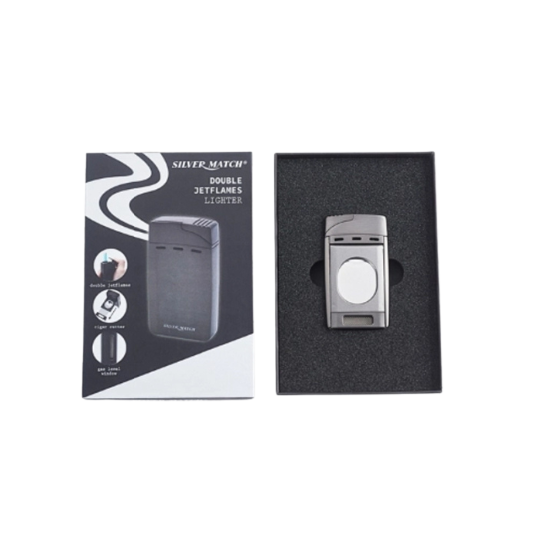 Silvermatch Sigarenaansteker met Dubbele Jetflame en Ingebouwde Sigarenknipper