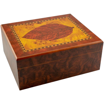 Humidor Tobacco Leaf voor ca. 25 sigaren met luxe design gesloten aanzicht
