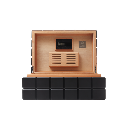Colibri Heritage Humidor Black open met cedar binnenzijde, digitale hygrometer en ruimte voor 100-125 sigaren