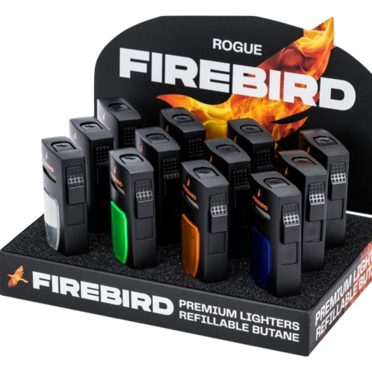Firebird Rogue Jet Flame aansteker – windbestendige torch lighter met grote brandstoftank 12 stuks display