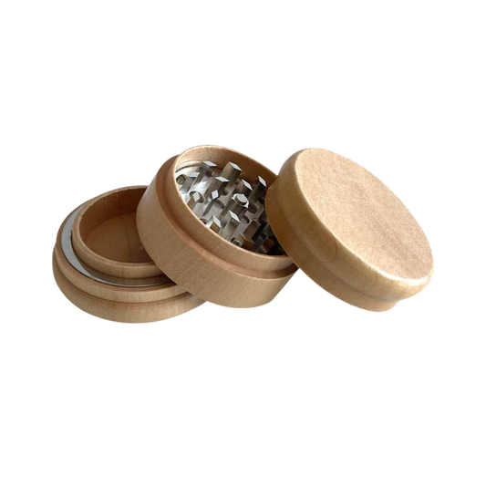 Wooden Grinder 60mm 3-delig – houten grinder met metalen tanden open