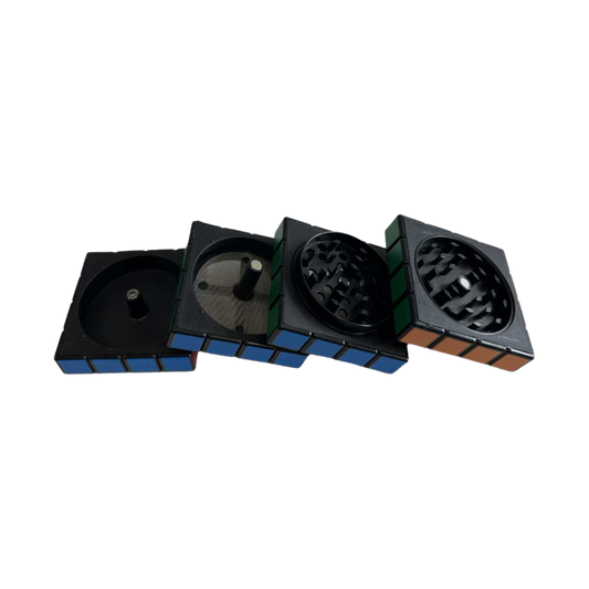 Aluminium Magic Square Grinder 4-delig – kubus design luxe grinder alle delen