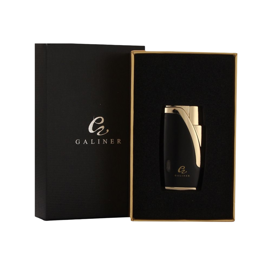 jetflame aansteker in geschenkdoos met de kleur zwart en goud