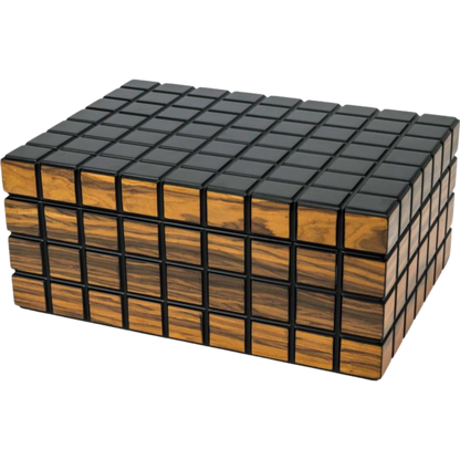 Passetore Humidor Black/Makassar voor ca. 40 sigaren, H14.6 x W34 x D24 cm gesloten vooraanzicht