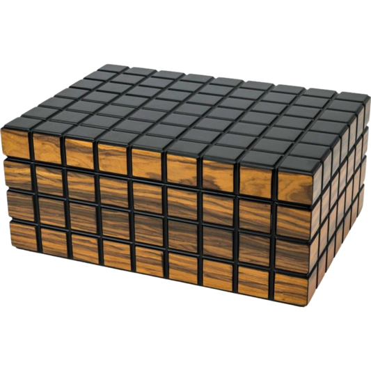 Passetore Humidor Black/Makassar voor ca. 40 sigaren, H14.6 x W34 x D24 cm gesloten vooraanzicht