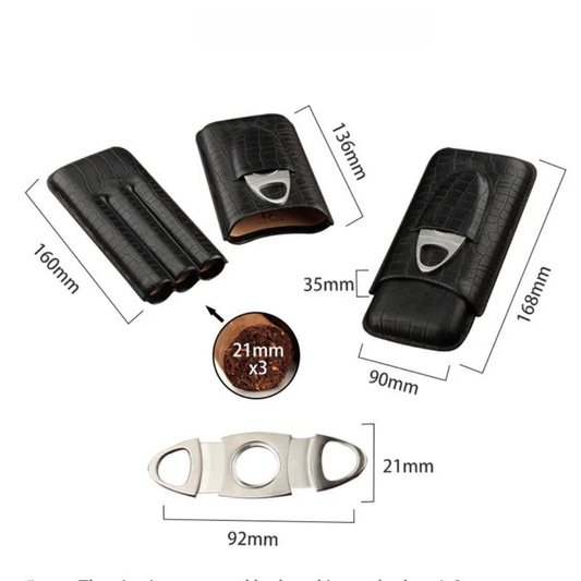 Afmetingen van zwart ledere sigarenkoker