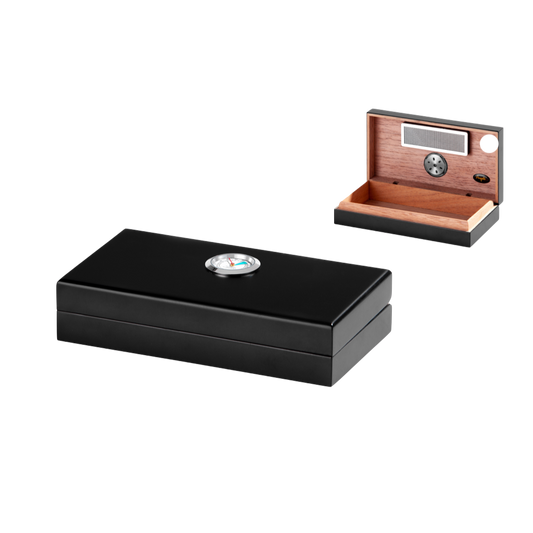 Angelo humidor zwart mat met analoge hygrometer en luchtbevochtiger, 19,8x10,9x4,3 cm