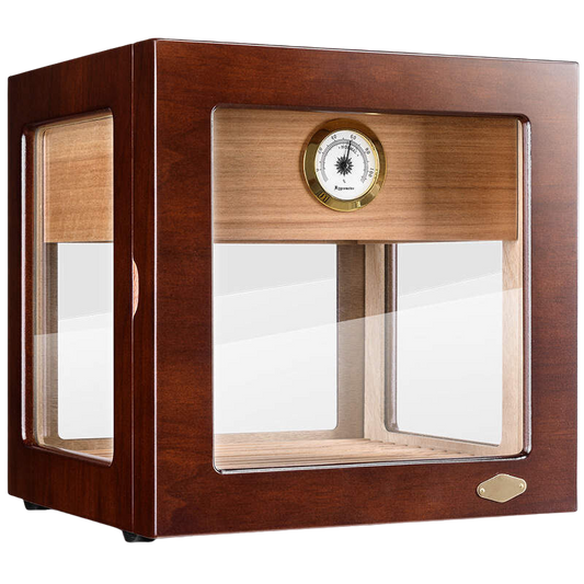 Grote eikenhouten humidor met 5 glazen zijde en analoge hygrometer