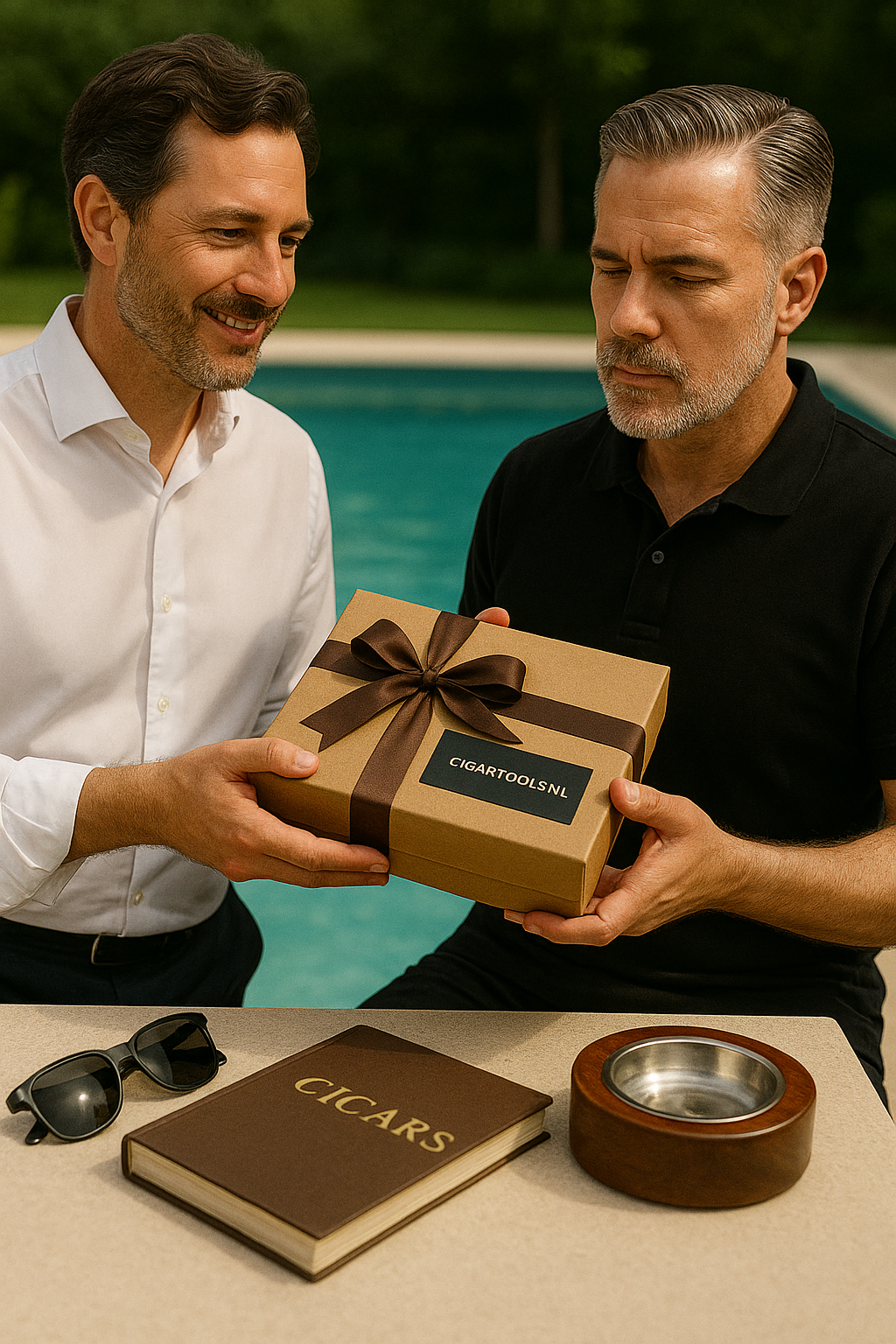 het geven van een cadeau aan een sigarenliefhebber 2 mannen